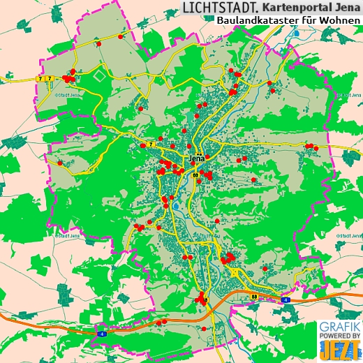 Baulandkataster - Auszug aus dem Kartenportal der Stadt Jena - Grafik powered by JEZT - Symbolbild