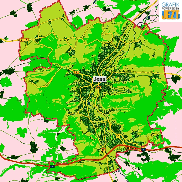 JEZT - Bunte Übersichtskarte der Stadt Jena - Bilddaten © Kartenportal der Stadt Jena
