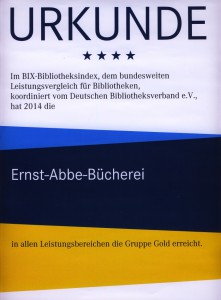 JEZT - Erfolgsurkunde 2014 fuer die Ernst-Abbe Buecherei Jena