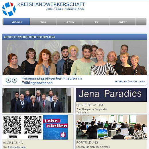 JEZT - Webseitenabbild der Kreishandwerkerschaft Jena im März 2016 - Screenshot © MeiaPool Jena