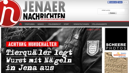 JEZT - Die Webseite von Michael Baumgartens Jenaer Nachrichten im August 2016 - Abbildung © MediaPool Jena