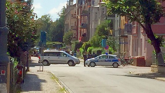 JEZT - Polizeiabsperrung im Damenviertel wegen der Thügida Demo - Foto © MediaPool Jena