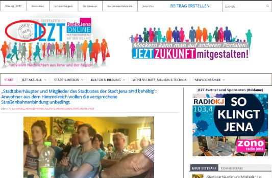 JEZT verfügt über Geprüfte Webqualität. - Screenshot © MediaPool Jena