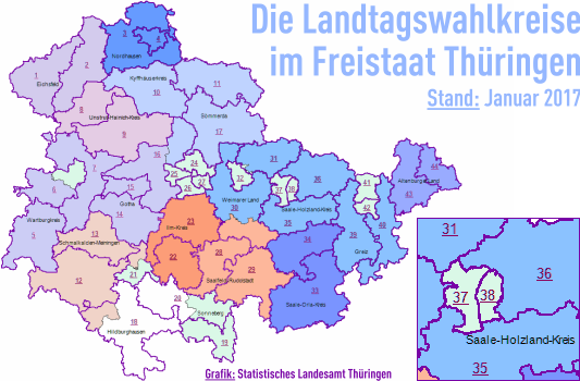 Die Landtagswahlkreis inThüringen - Bildquelle Statistisches Landesamt des Freistaats Thüringen