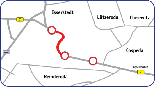 Plan der Bundesstraße 7 mit dem gesperrten Teil im Mühltal © Stadt Jena