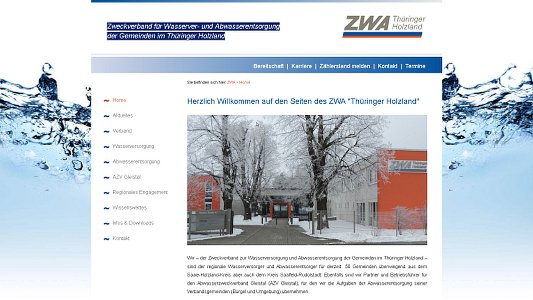 Webseite des Zweckverbandes für Wasserver- und Abwasserentsorgung der Gemeinden im Thüringer Holzland. - Screenshot © MediaPool Jena