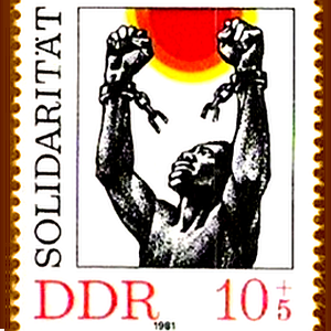Detail einer DDR Briefmarke 10+5 Pfennig Solidarität 1981 - Abbildung © MediaPool Jena