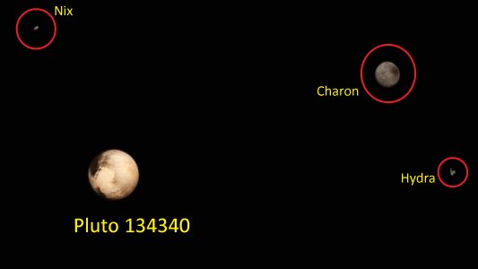 Pluto 134340 mit den Monden Charon Hydra und Nix.. - Fotos © NASA Team New Horizons